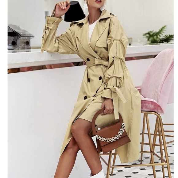 Women Light long coat Double breasted khaki - Picture 5 of 8